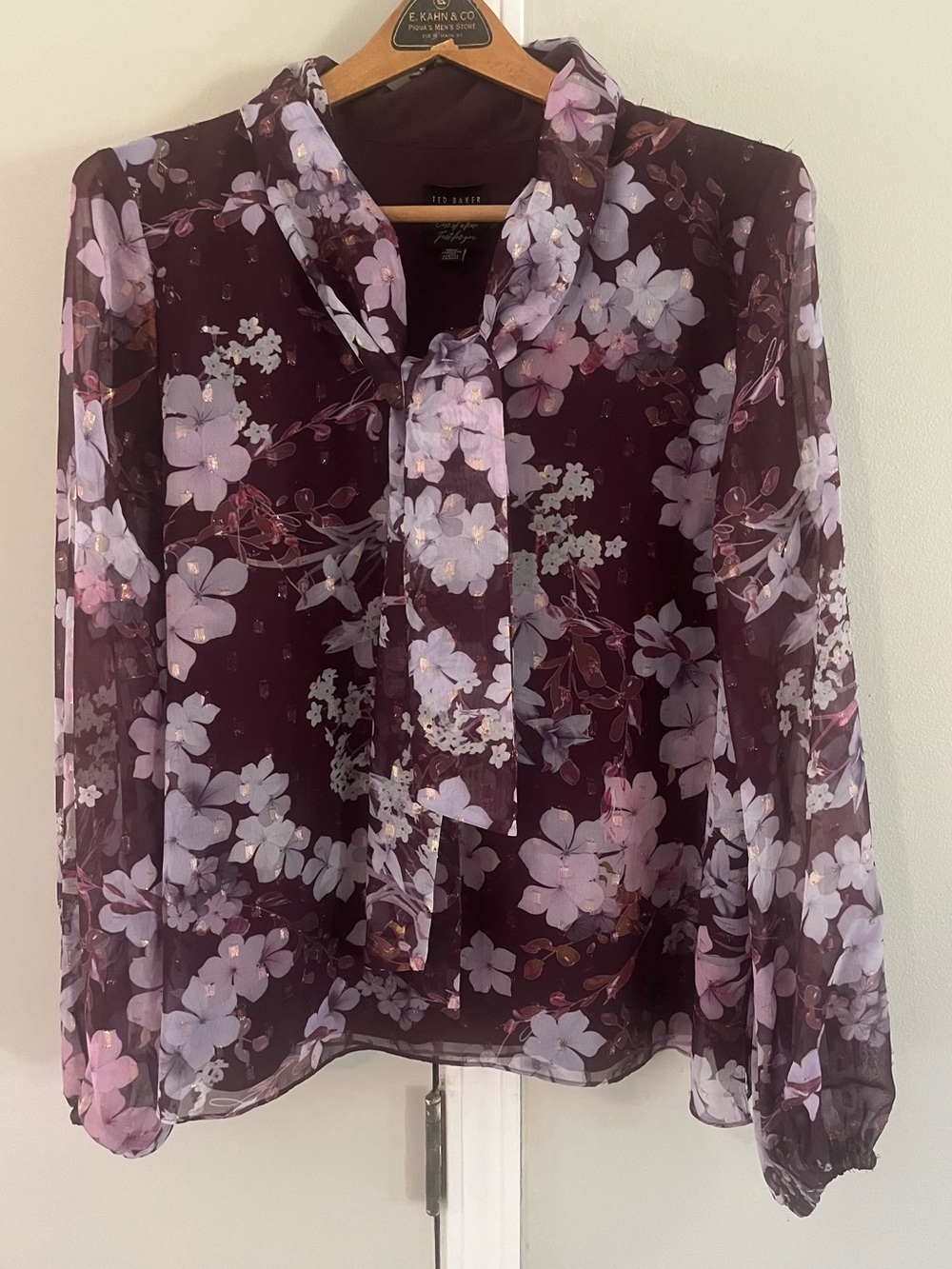 Ted Baker London Cyllie Elderflower Tie Neck Blouse Women’s Size 4, US 10